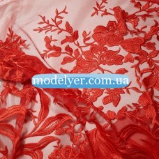 Ткань Сетка с вышивкой (красный)